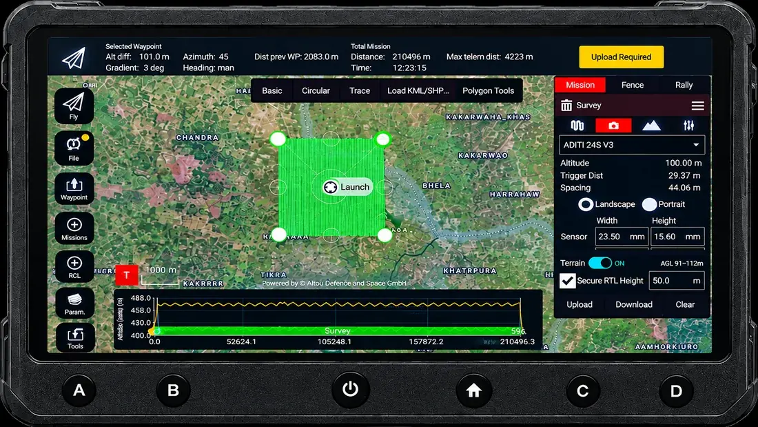 The SkyMinds ground control station showing a survey mission plan